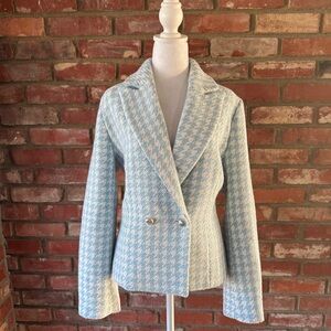 Boston Proper Light Blue Houndstooth Metallic Blazer